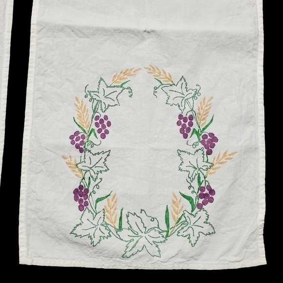 Vintage Autumn Table Runner Set Of 2 Grape Acorn Foliage Screenprint Fall 44" - Picture 5 of 12